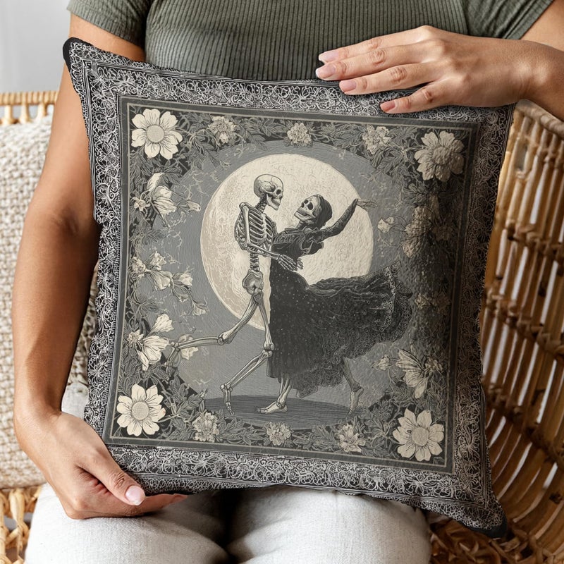 RBAFAO Gothic Floral Throw Pillow Cover, Darkly Elegant Floral Decorative Pillow Spooky Tiki Skull Flower Motif, Witchy Art Deco Pillowcase Cushion Cover for Bed Sofa Living Room (Gray, 18x18inches) - Image 5
